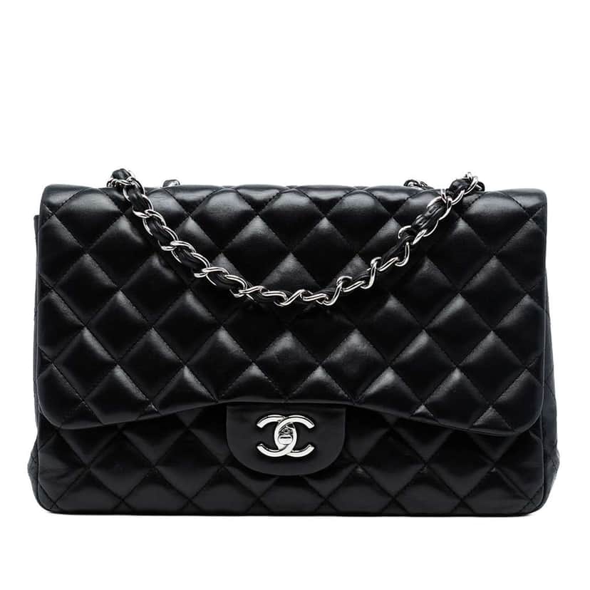 Chanel Jumbo Classic Lambskin Single Flap Black Leather Good condition - Front View