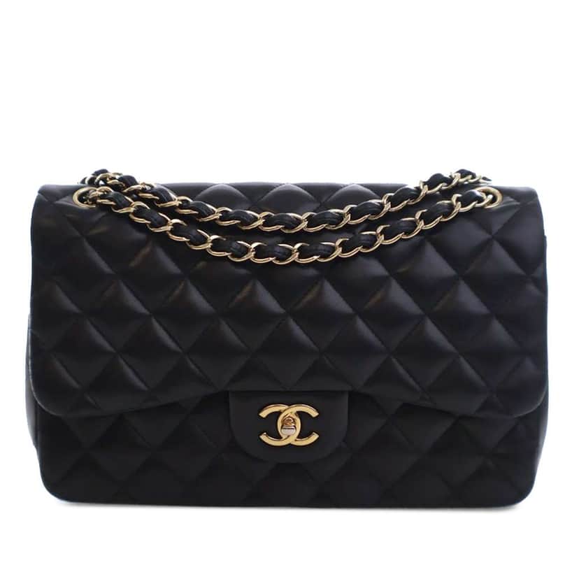 Chanel Jumbo Classic Lambskin Double Flap Black Leather Good condition - Front View