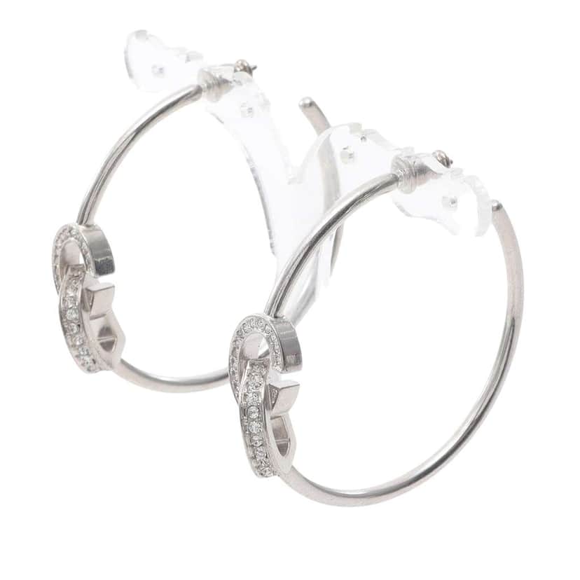 Dior Stainless Steel and Crystal CD Lock Hoop Earrings Silver Stainless steel Good condition - Front View