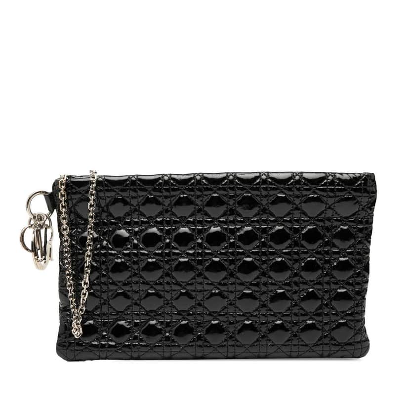 Dior Patent Cannage Panarea Clutch Black Leather Good condition - Front View