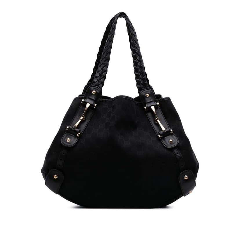 Gucci GG Canvas Horsebit Pelham Shoulder Bag Black Canvas Good condition - Front View