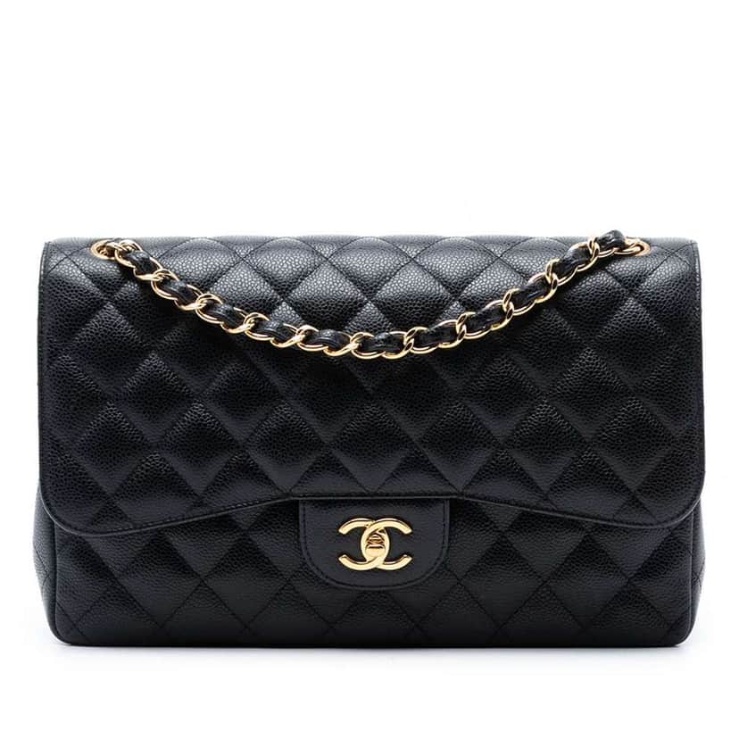 Chanel Jumbo Classic Caviar Double Flap Black Leather Good condition - Front View