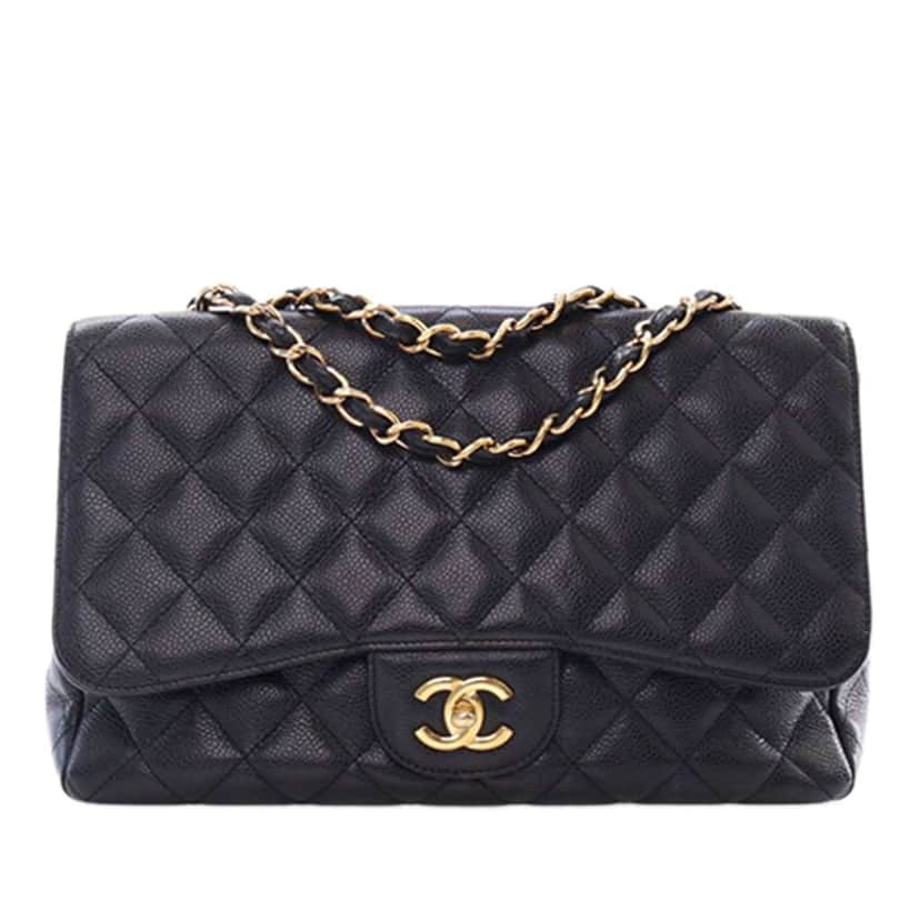 Chanel Jumbo Classic Caviar Single Flap Black Leather Good condition - Front View