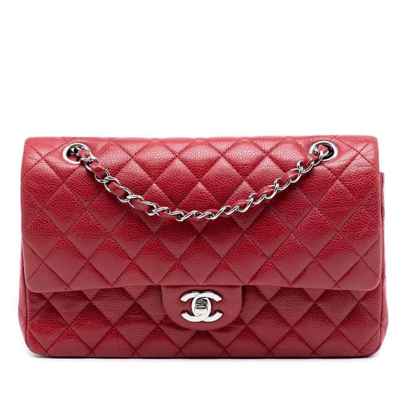 Chanel Medium Classic Caviar Double Flap Red Leather Very good condition - Front View