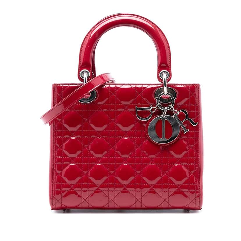 Dior Medium Patent Cannage Lady Dior Red Leather Very good condition - Front View