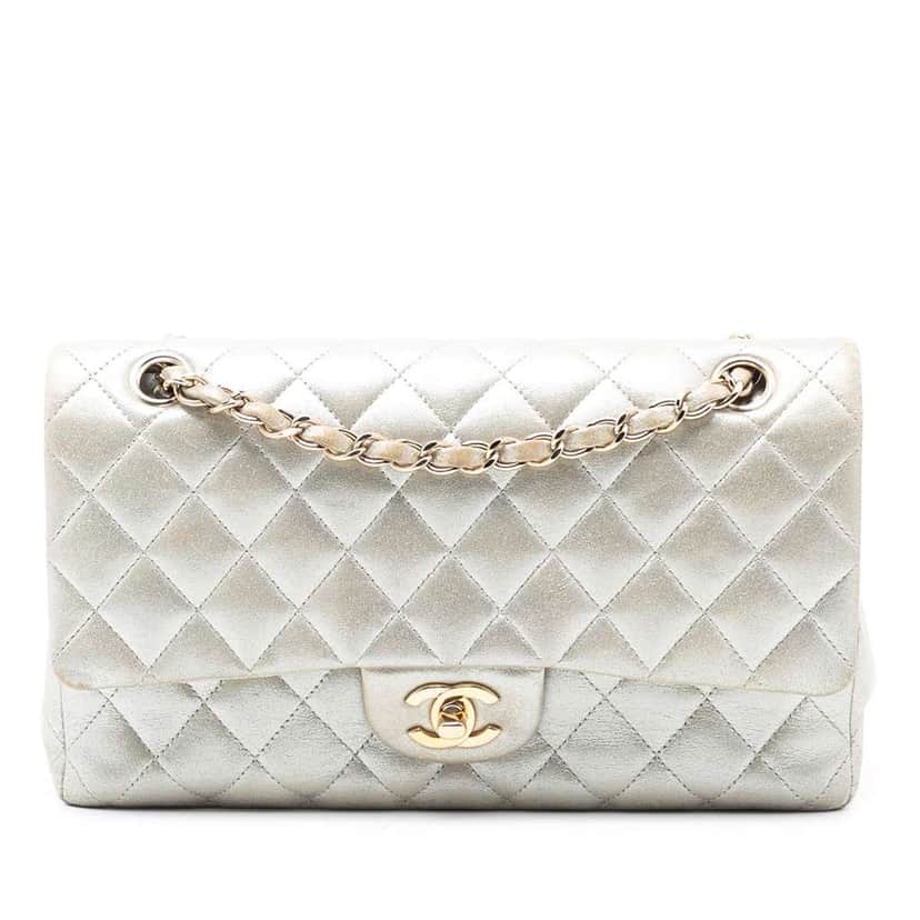 Chanel Medium Classic Iridescent Lambskin Double Flap Gold Leather Good condition - Front View