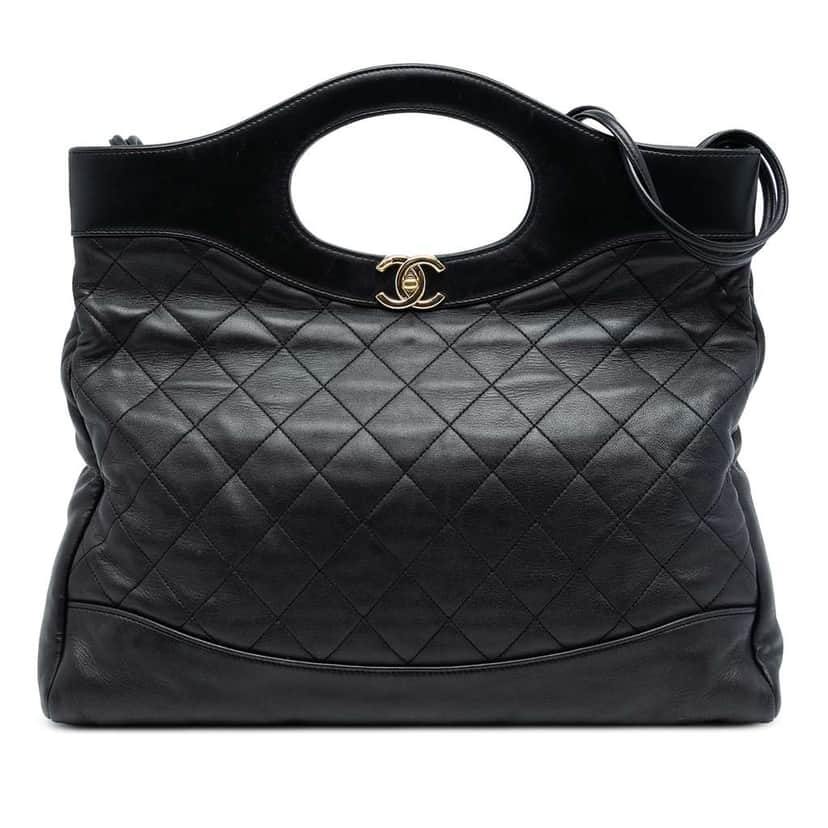 Chanel Large Quilted Lambskin 31 Shopping Bag Black Leather Good condition - Front View
