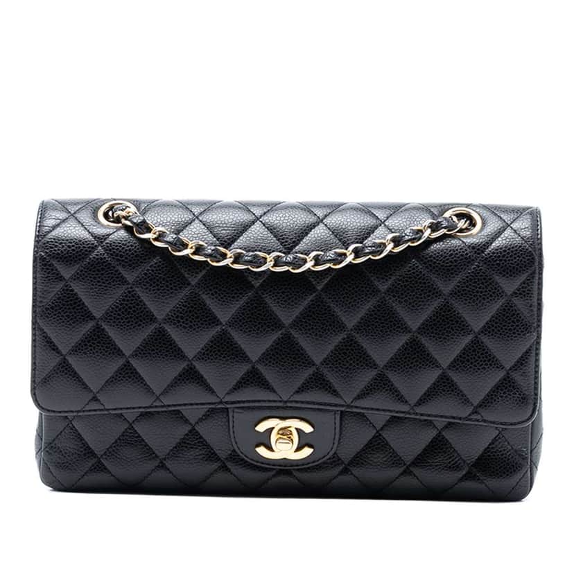 Chanel Medium Classic Caviar Double Flap Black Leather Good condition - Front View