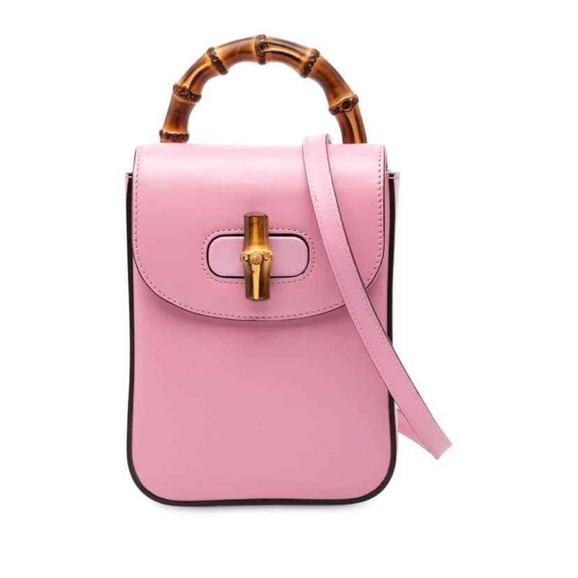 Gucci Mini Calfskin Bamboo Top Handle Bag Pink Leather Very good condition - Front View
