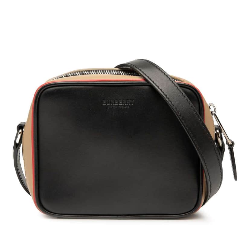 Burberry Leather Icon Stripe Crossbody Black Leather Good condition - Front View