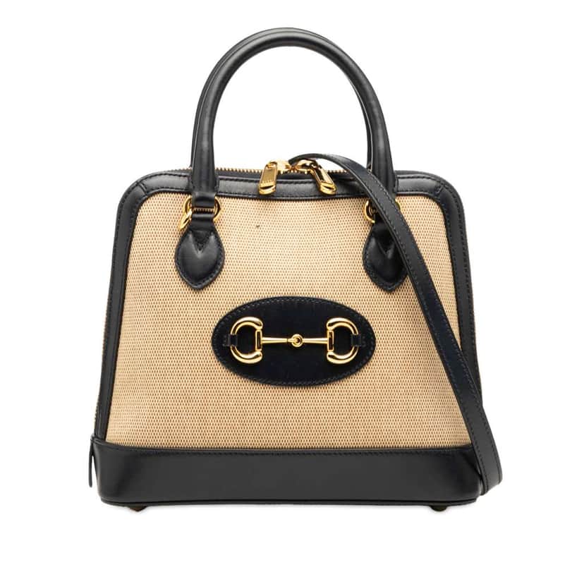 Gucci Small Canvas Horsebit 1955 Satchel Brown Canvas Good condition - Front View