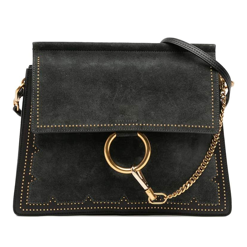 Chloé Medium Studded Suede and Calfskin Faye Crossbody Black Leather Good condition - Front View