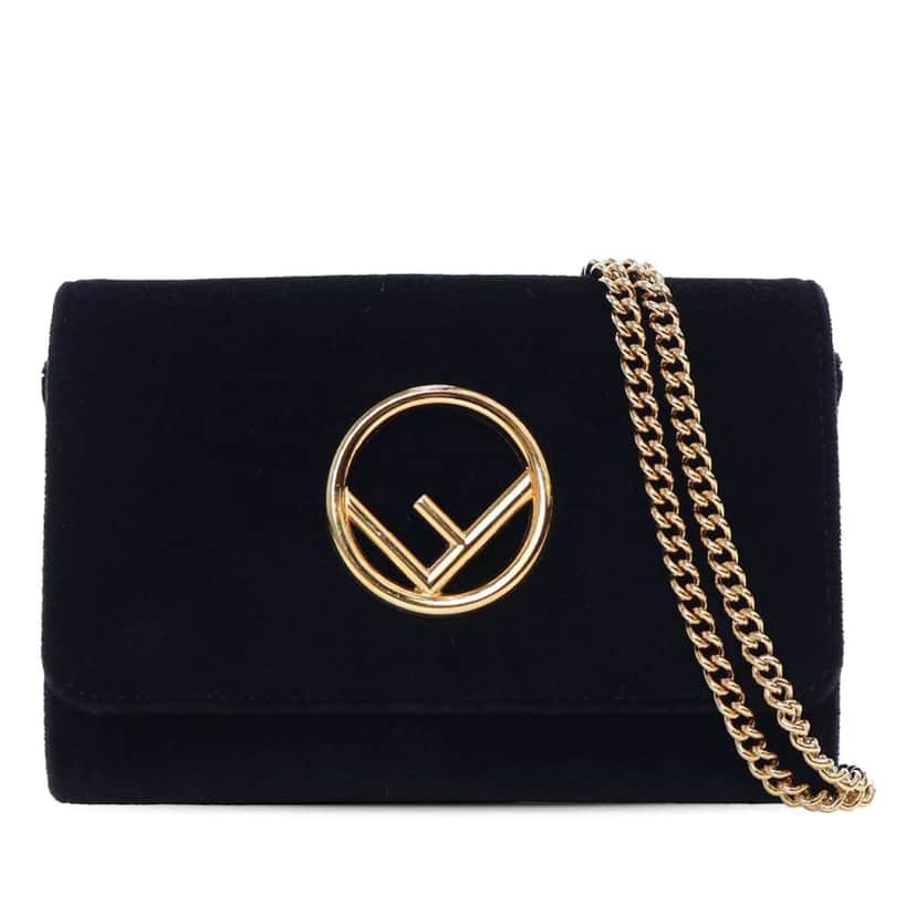 Fendi Velvet F is Fendi Kan I Wallet on Chain Black Leather Good condition - Front View