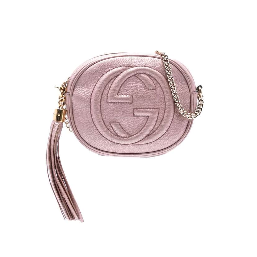 Gucci Mini Metallic Pebbled Calfskin Soho Chain Crossbody Pink Leather Good condition - Front View