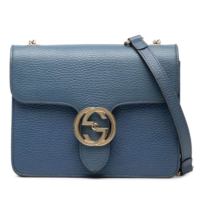 Gucci Small Dollar Calfskin Interlocking G Crossbody Blue Leather Very good condition - Front View