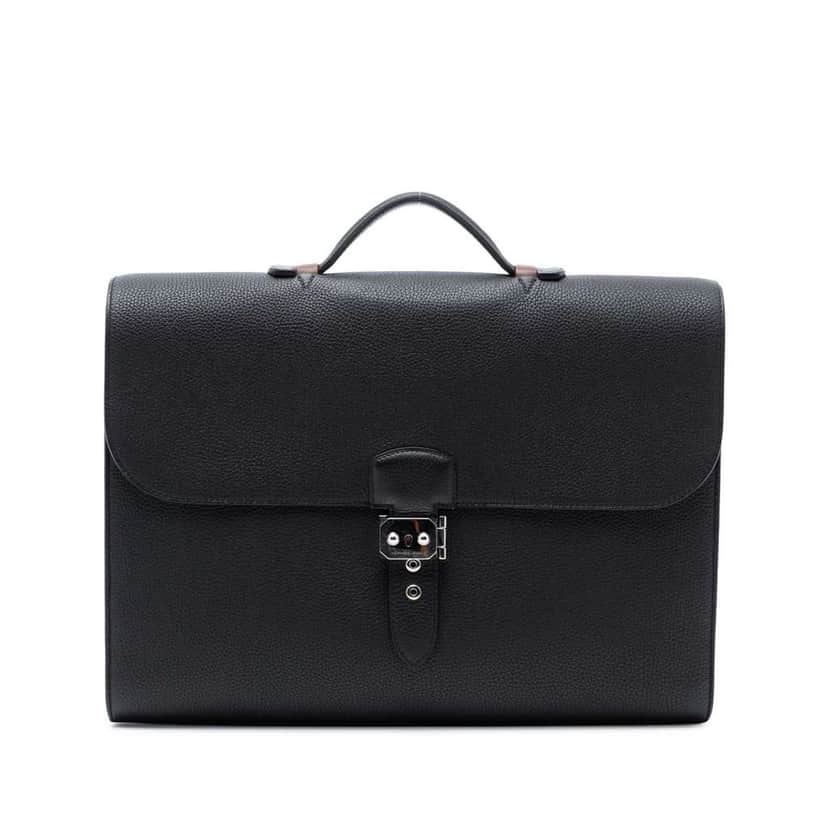 Hermès Togo and Swift Sac A Depeches Verso 38 Black Leather Good condition - Front View