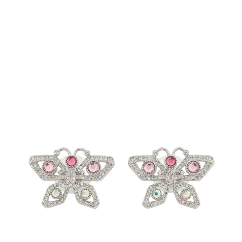 Chanel CC Silver Plated Crystal Butterfly Push Back Earrings Silver Metal Good condition - Front View