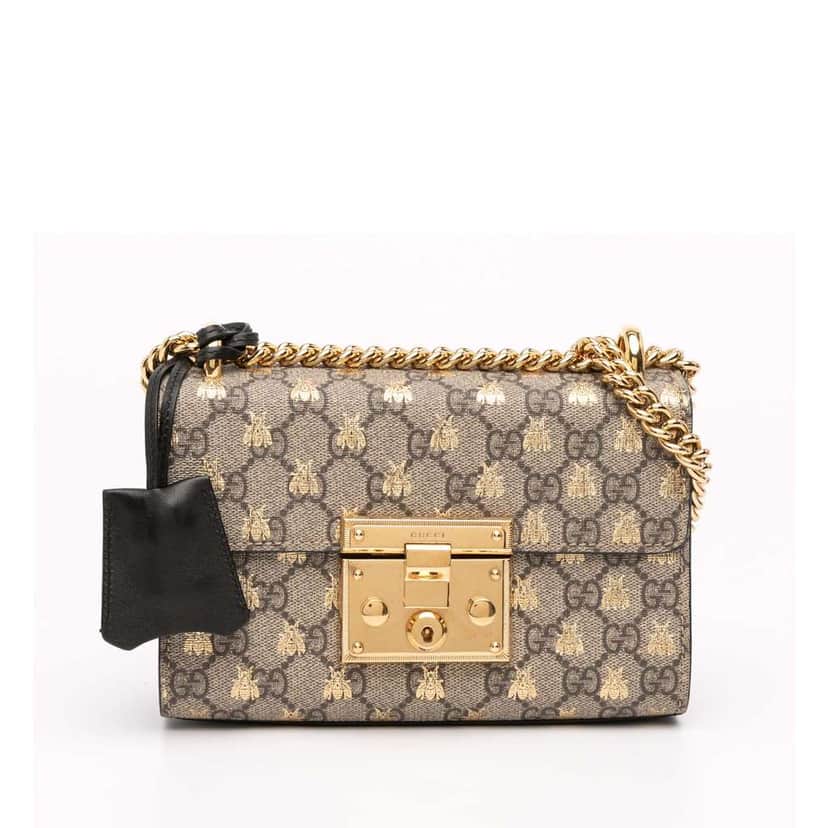 Gucci Small GG Supreme Bee Padlock Crossbody Brown Canvas Good condition - Front View