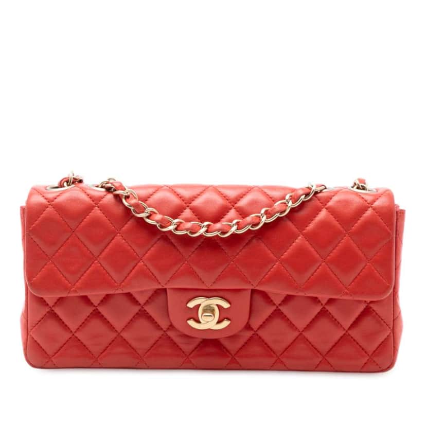 Chanel Classic Lambskin East West Single Flap Red Leather Good condition - Front View