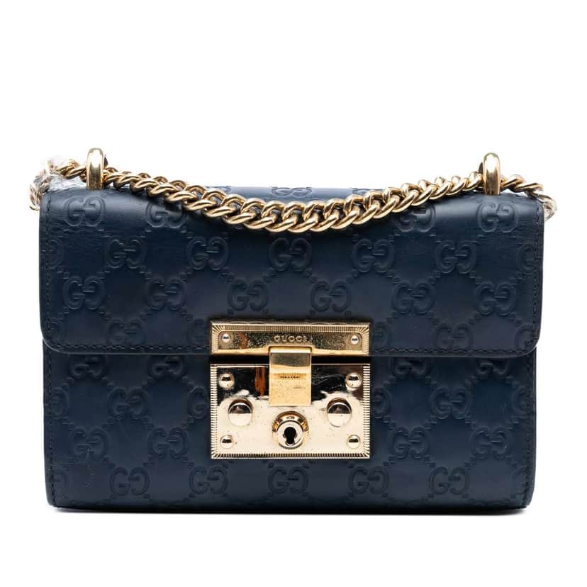 Gucci Small Guccissima Padlock Crossbody Blue Leather Good condition - Front View