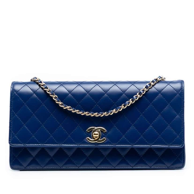 Chanel CC Quilted Lambskin Long Flap Blue Leather Fair condition - Front View