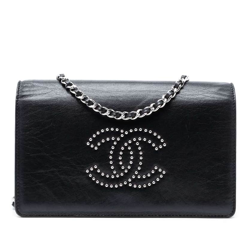 Chanel Studded Lambskin CC Wallet on Chain Black Leather Very good condition - Front View