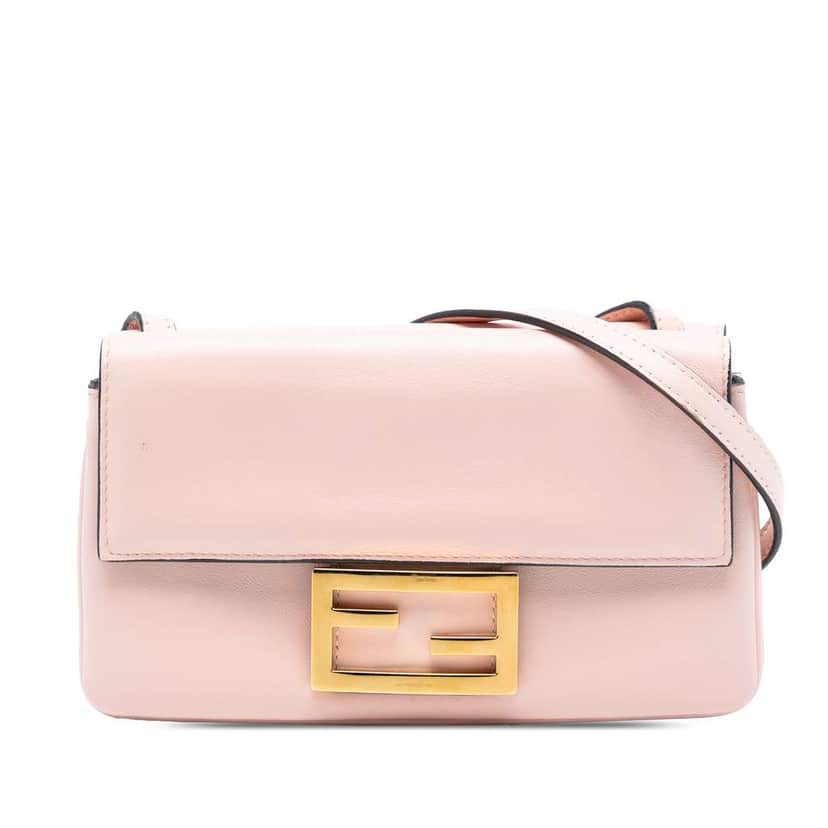 Fendi Leather Duo Baguette Crossbody Pink Leather Good condition - Front View