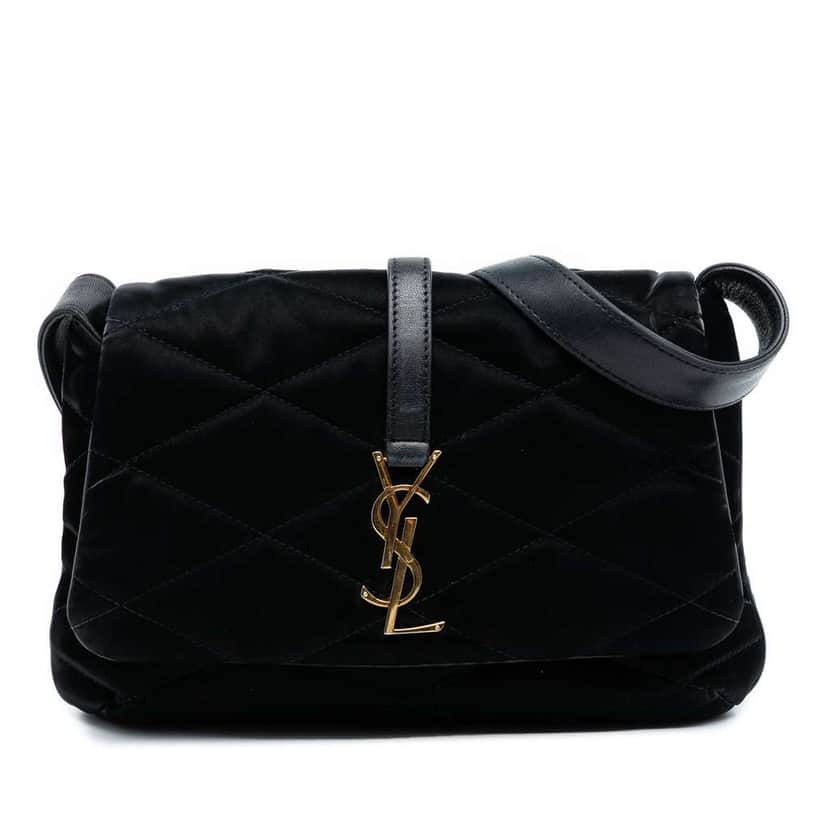 Saint Laurent Quilted Satin Le 57 Shoulder Bag Black Satin Very good condition - Front View