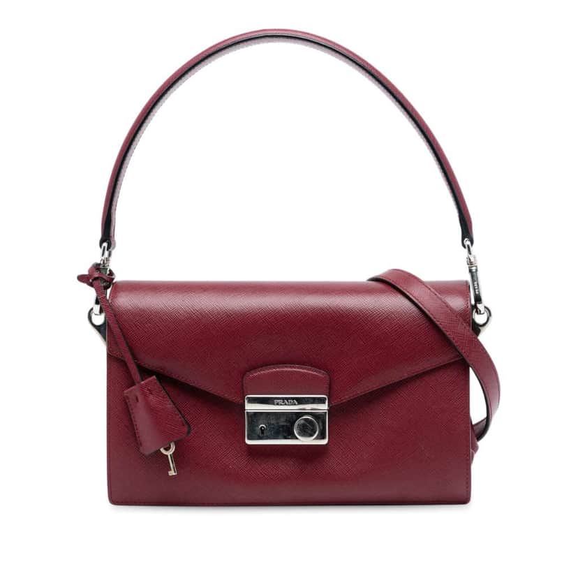 Prada Medium Saffiano Lux Sound Satchel Red Leather Good condition - Front View