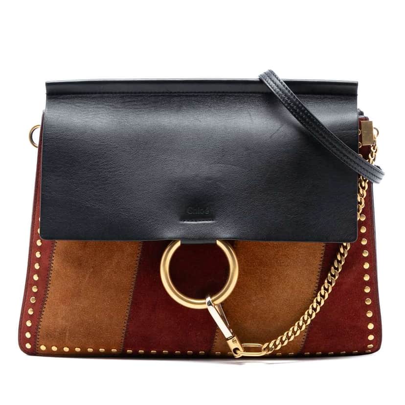 Chloé Medium Calfskin and Stitched Suede Faye Crossbody Black Leather Good condition - Front View