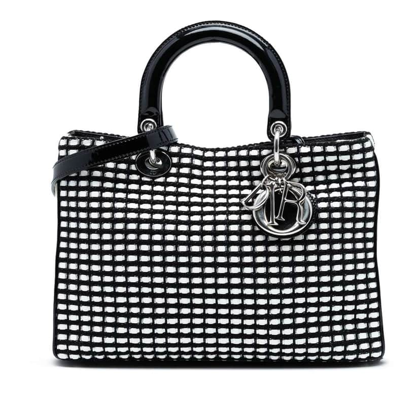 Dior Medium Patent and Tweed Diorissimo Satchel Black Tweed Good condition - Front View