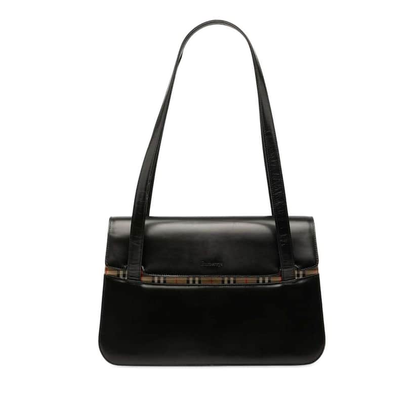 Burberry House Check Trimmed Leather Shoulder Bag Black Leather Good condition - Front View