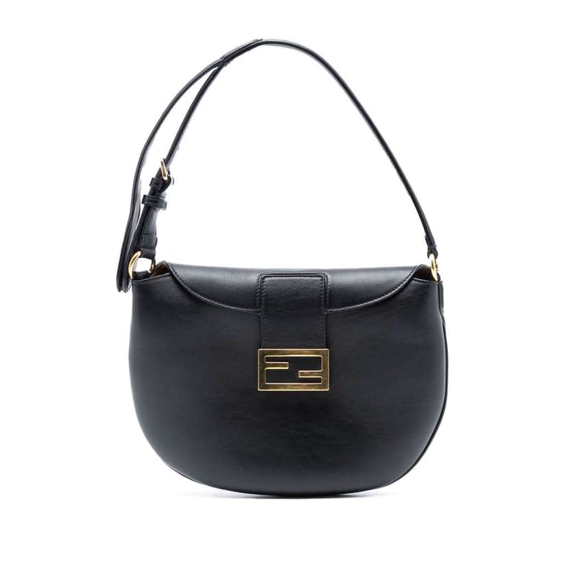Fendi Small Leather Croissant Hobo Bag Black Leather Good condition - Front View