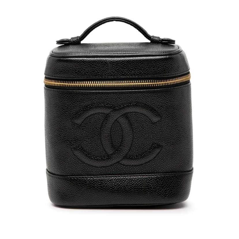 Chanel CC Caviar Vanity Bag Black Leather Good condition - Front View