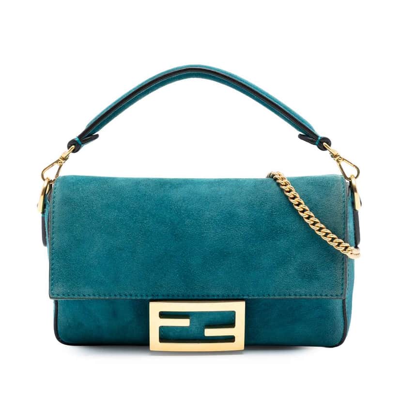 Fendi Mini Suede Baguette Satchel Blue Leather Good condition - Front View