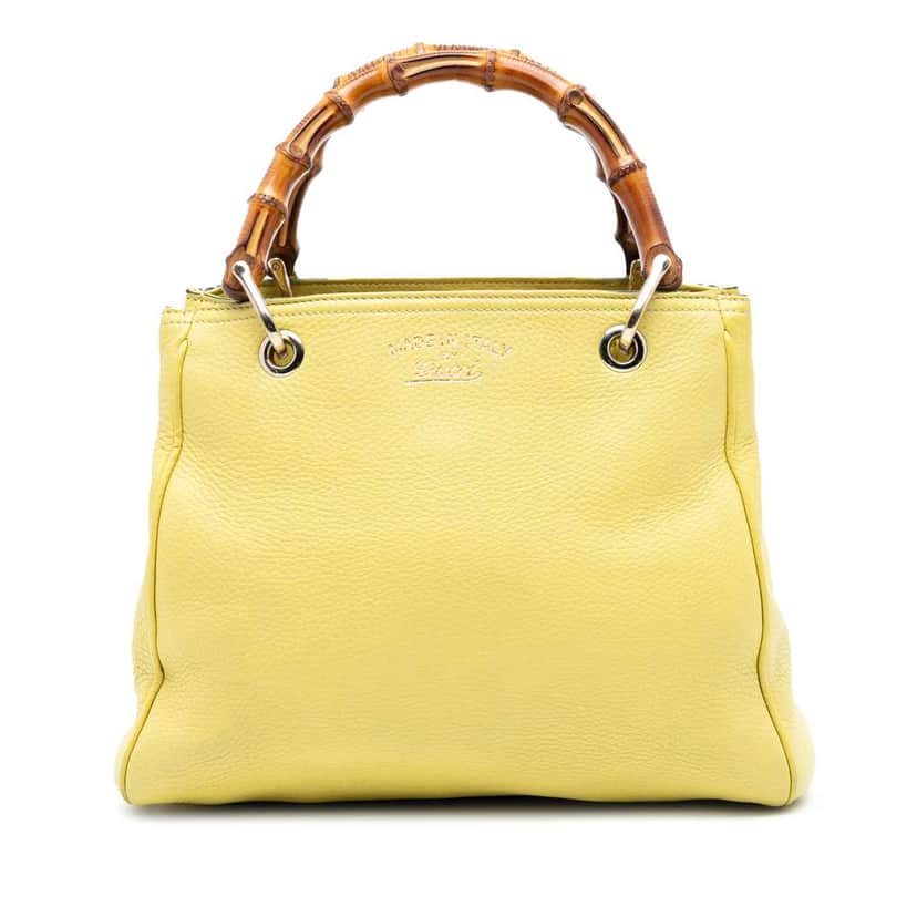 Gucci Small Calfskin Bamboo Shopper Satchel Yellow Leather Good condition - Front View