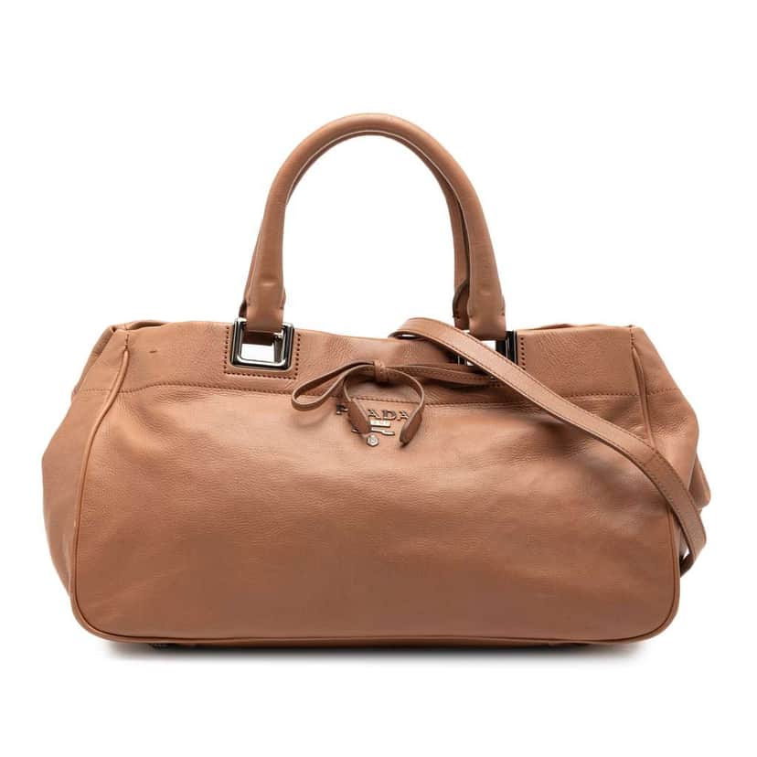 Prada Vitello Ribbon Satchel Brown Leather Very good condition - Front View