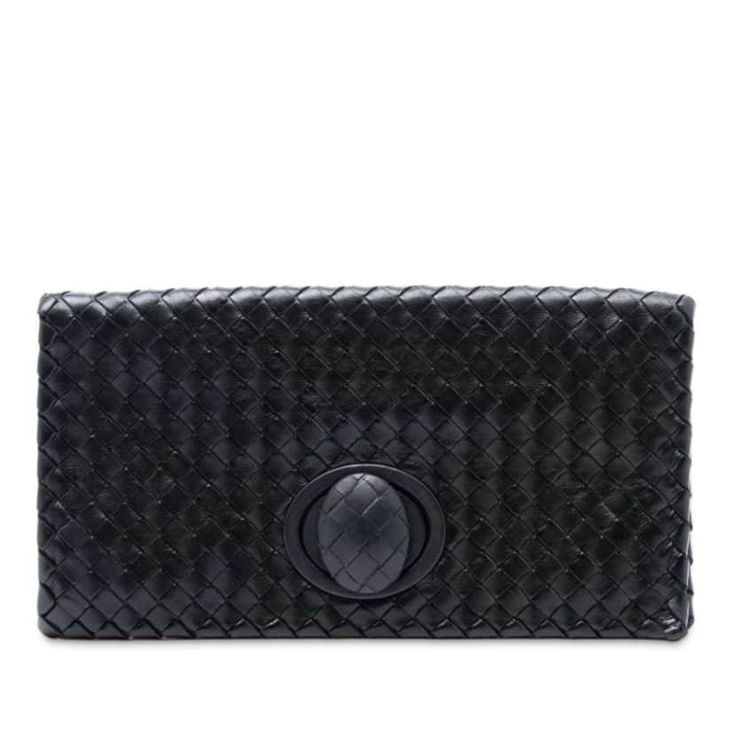 Bottega Veneta Nappa Intrecciato Turn Lock Clutch Black Leather Good condition - Front View