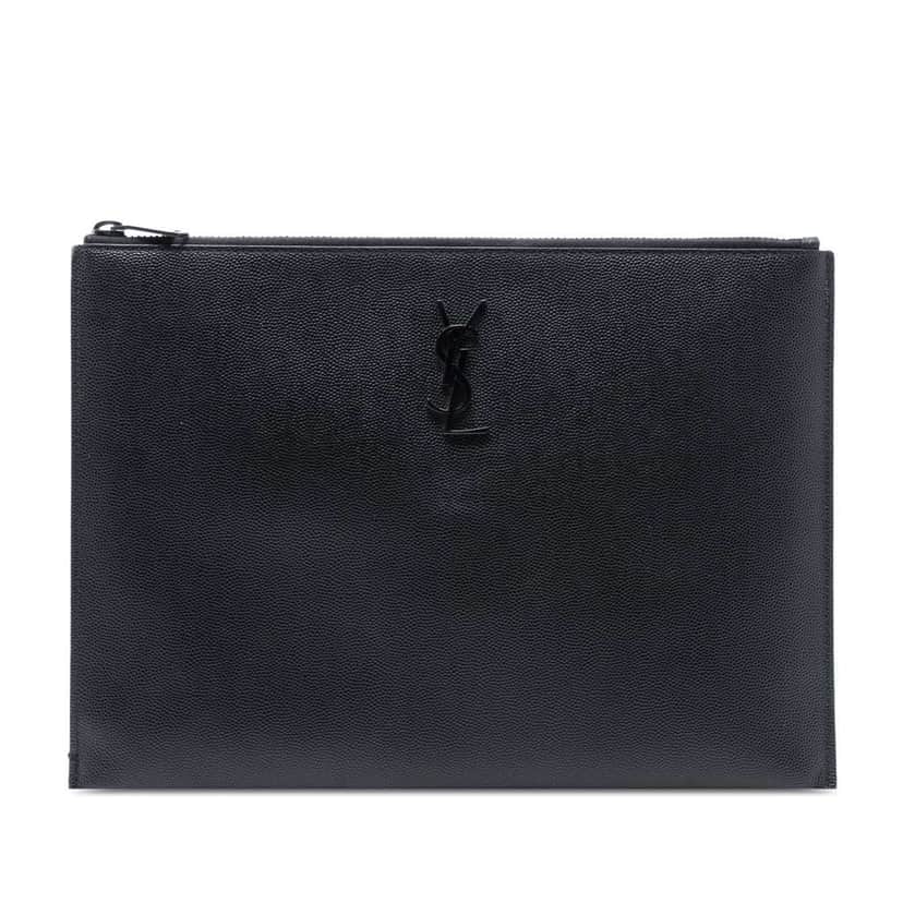 Saint Laurent Grain De Poudre Monogram Monochrome iPad Case Black Leather Good condition - Front View