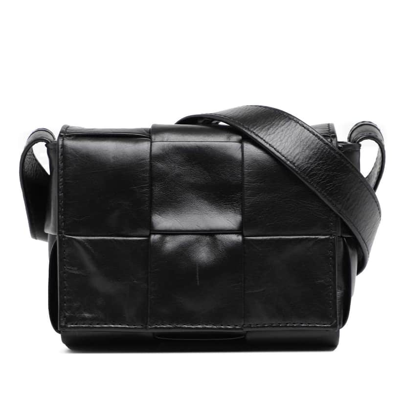 Bottega Veneta Candy Paper Calfskin Intrecciato Cassette Crossbody Black Leather Very good condition - Front View