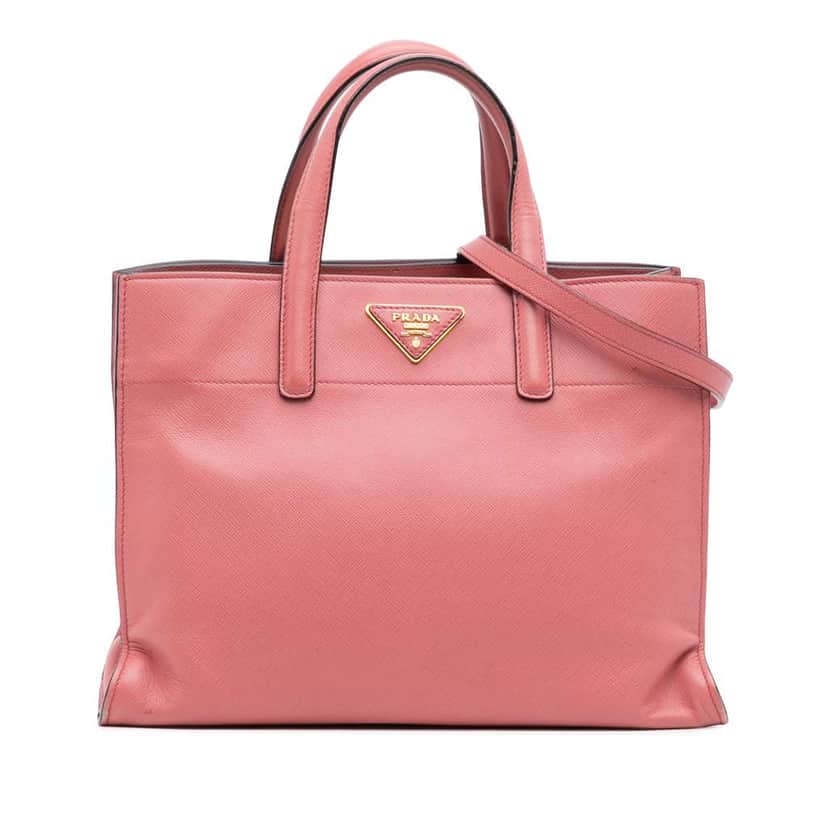 Prada Saffiano Soft Triple Pocket Tote Pink Leather Very good condition - Front View