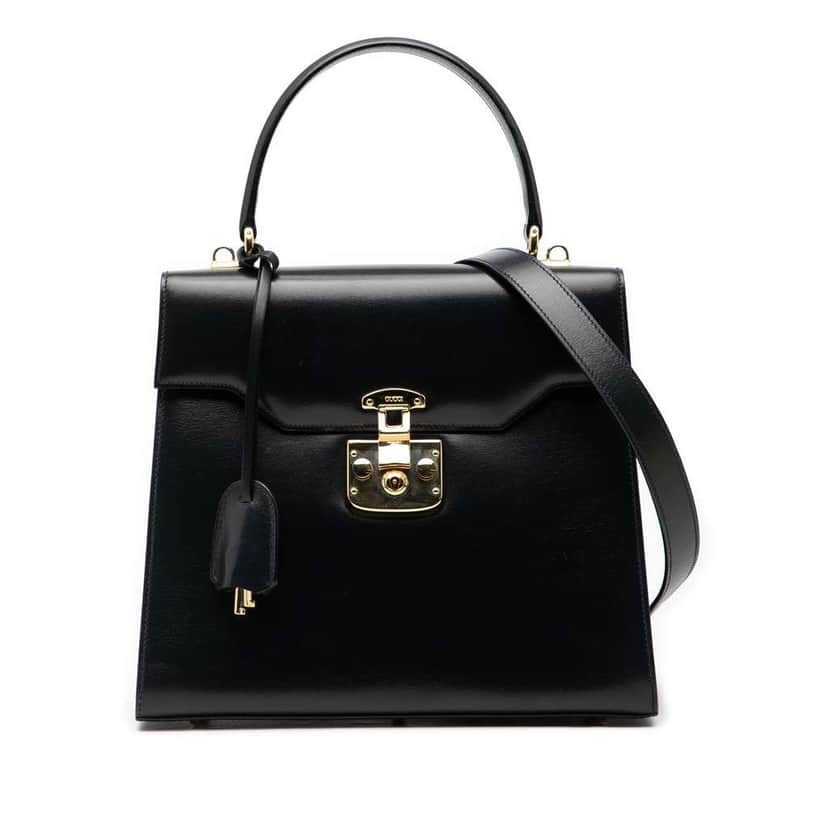 Gucci Calfskin Lady Lock Satchel Black Leather Good condition - Front View