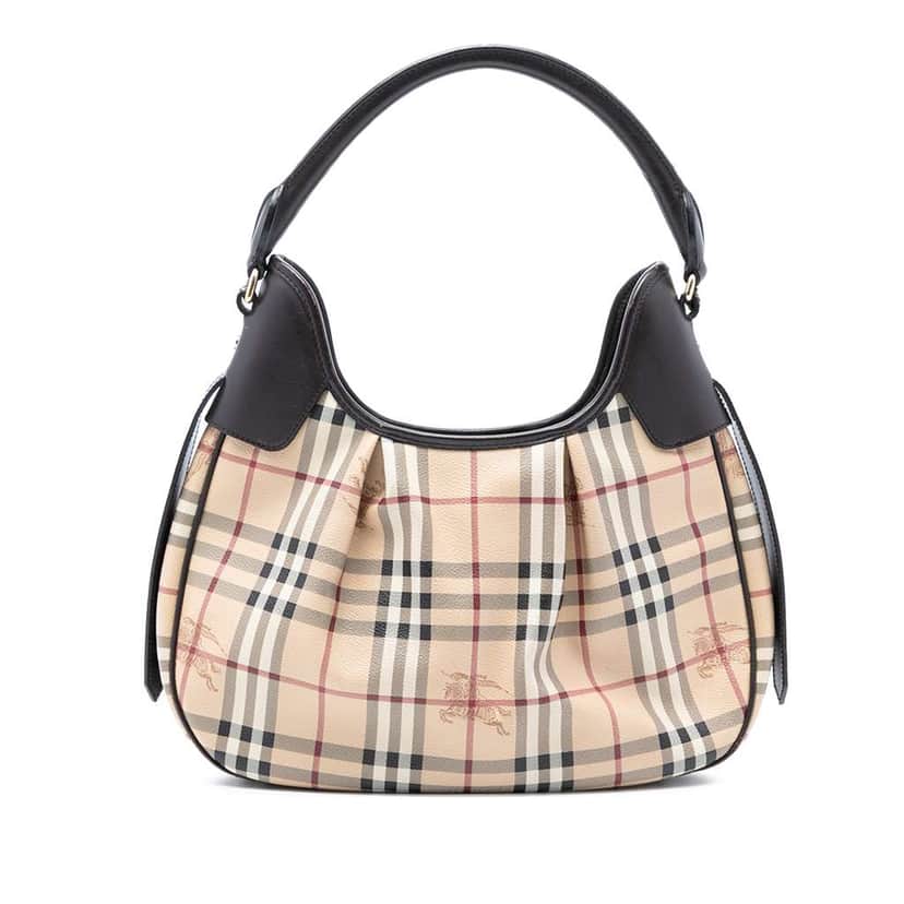 Burberry Haymarket Check Coated Canvas Brooklyn Hobo Brown Canvas Good condition - Front View