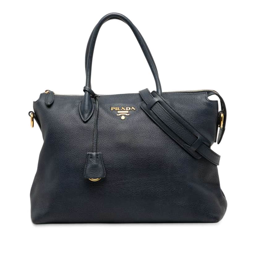 Prada Vitello Daino Zip Top Satchel Blue Leather Good condition - Front View