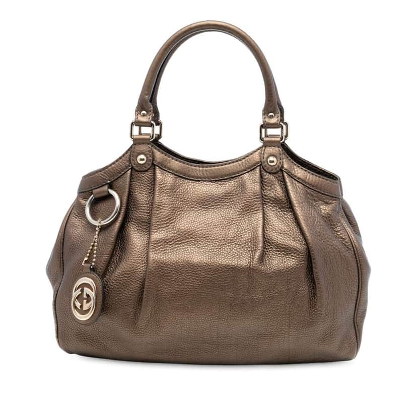 Gucci Medium Metallic Calfskin Sukey Tote Brown Leather Good condition - Front View