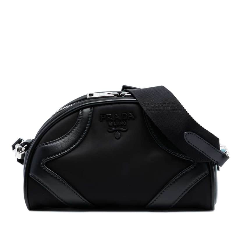 Prada Soft Calf Trimmed Tessuto Bowling Crossbody Black Very good condition - Front View