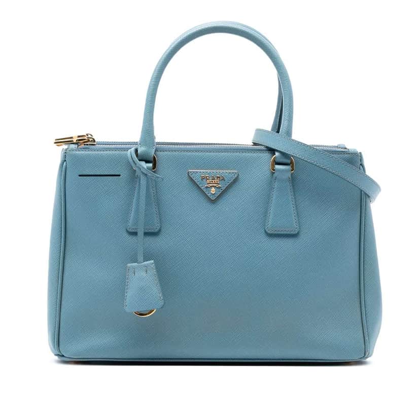 Prada Small Saffiano Lux Galleria Double Zip Satchel Blue Leather Good condition - Front View