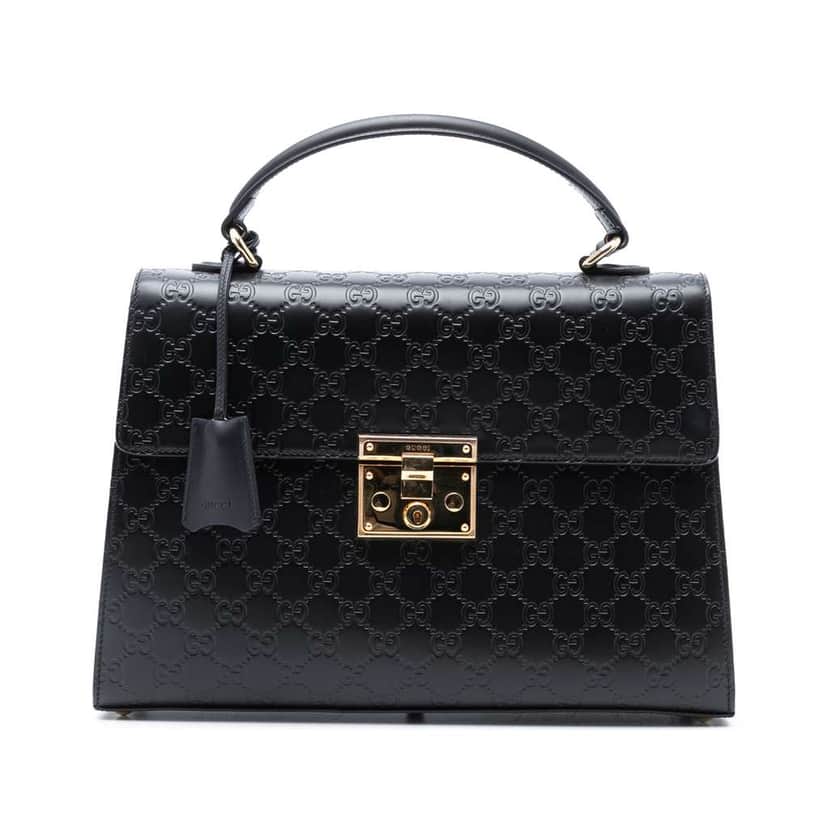 Gucci Guccissima Padlock Top Handle Bag Black Leather Good condition - Front View