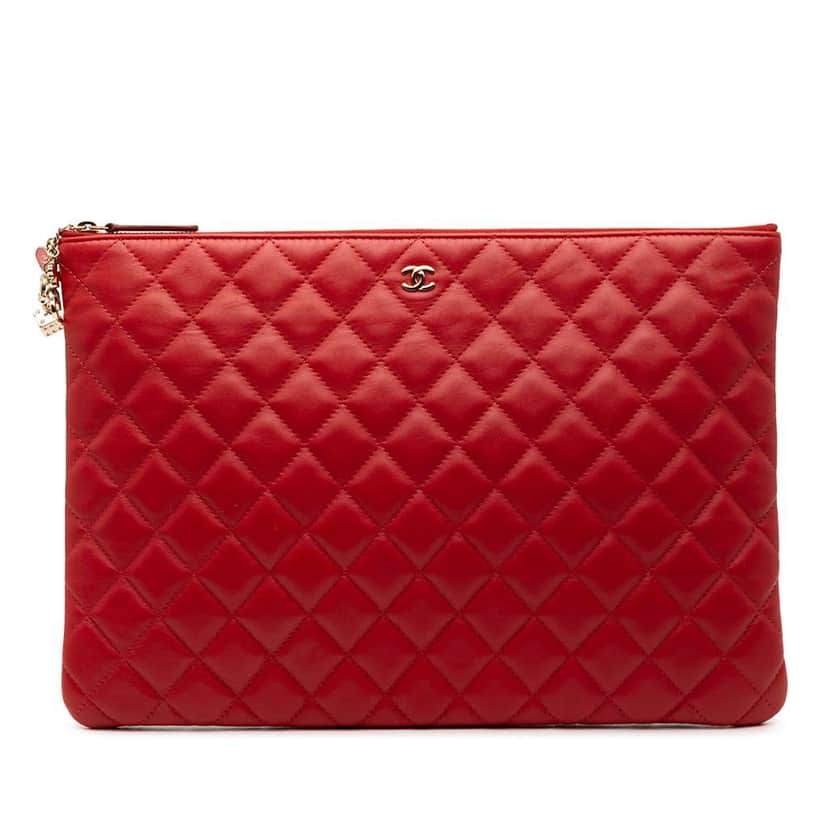 Chanel Large Quilted Lambskin Casino Charms O Case Clutch Red Leather Good condition - Front View