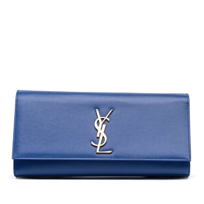 Saint Laurent Grain De Poudre Cassandre Clutch Blue Leather Good condition - Front View